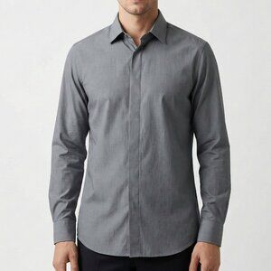Ermenegildo Zegna Silk Cotton Hidden Placket Grey Shirt 41 / 16